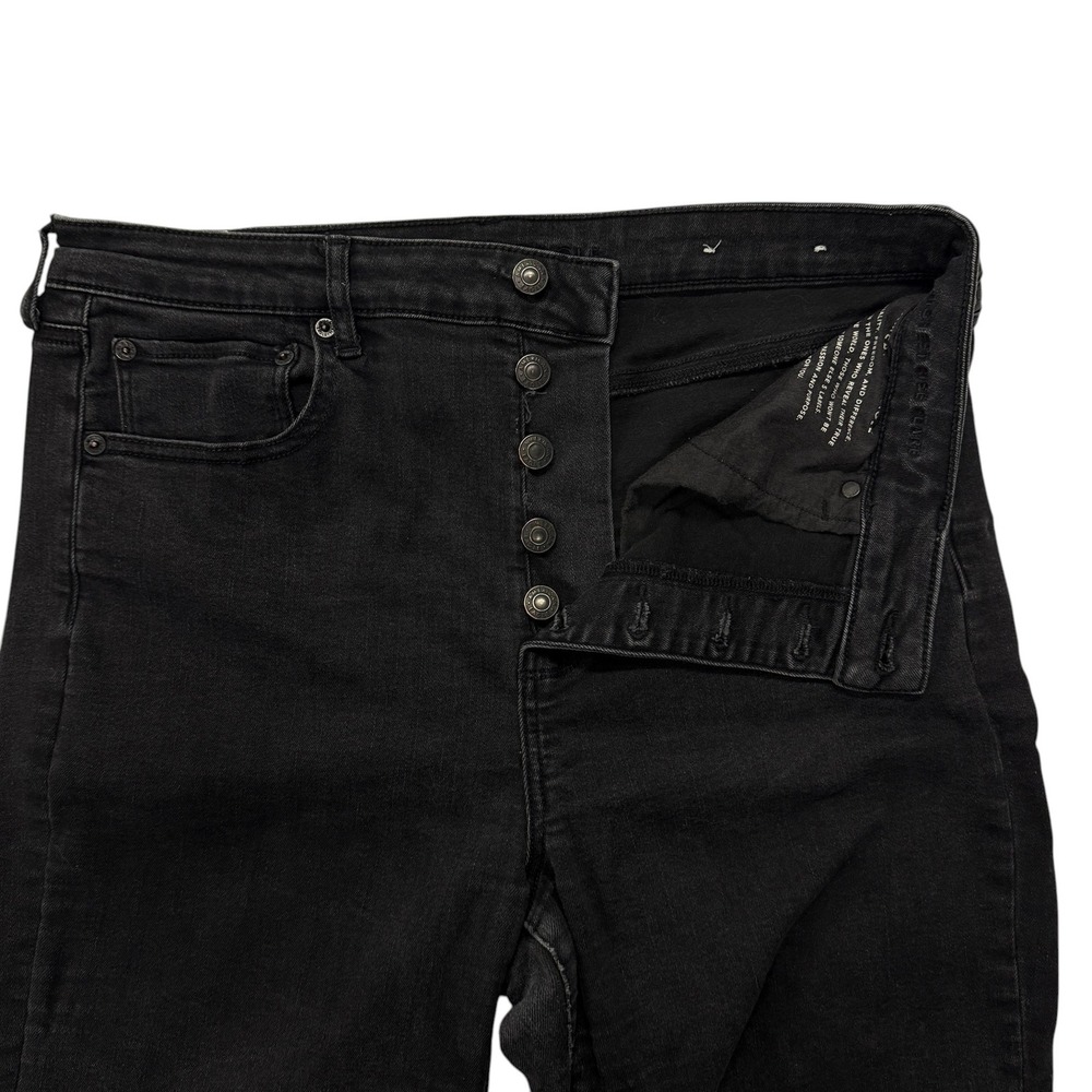 American Eagle Black High Waisted Button Fly Flare Jeans Next Level Stretch‎ 14R - Picture 7 of 10